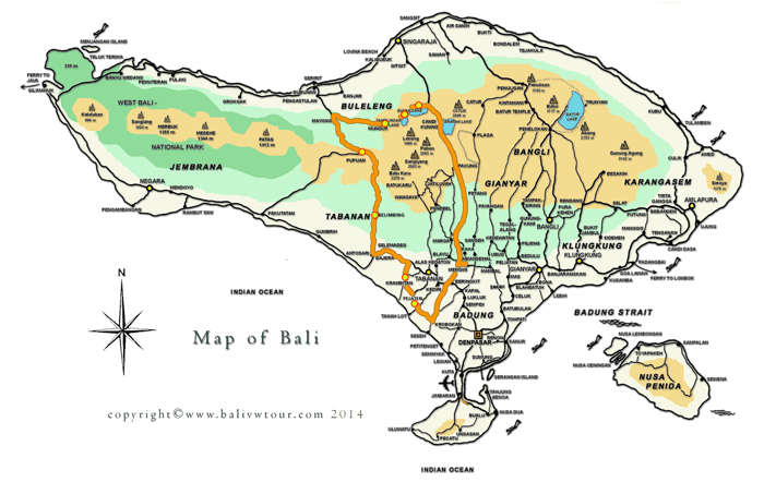 Route Map Tour 6 "Bali Nature - West Bali Tour"