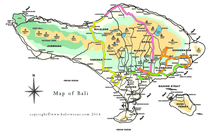 Route Map Tour 10 "Bali Classical Tour with Overnight"