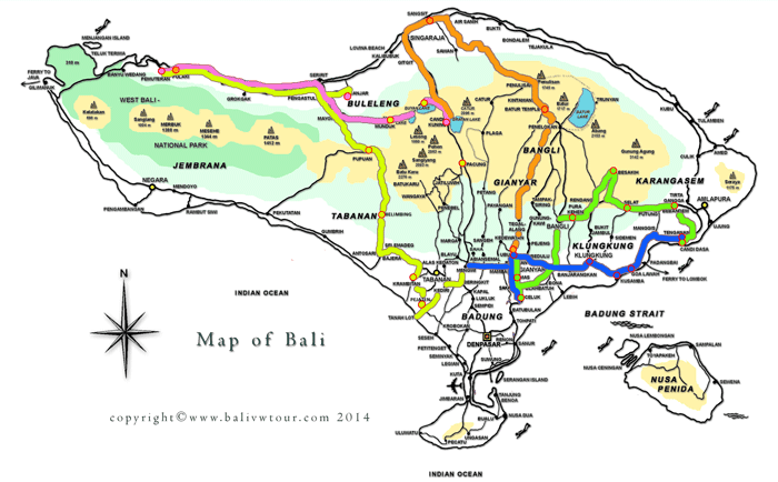 Route Map Tour 12 "Bali Roundtrip with ciltural program"