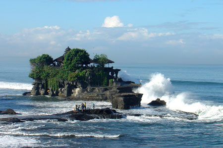 Tanah Lot sea temple lapped by waves
